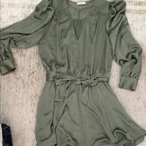 Ramy Brook Olive Green Long-Sleeve Tie-Waist Dress